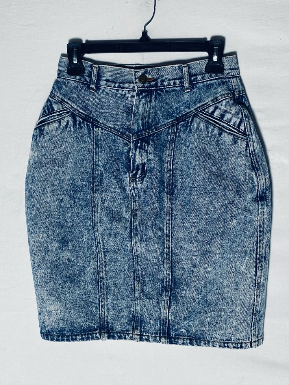 Vintage ADA Paris Blue Acid Wash Denim High Waist Mini Skirt Jean Skirt Retro M